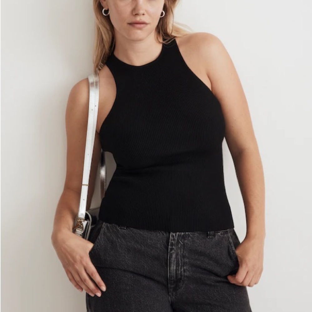 Madewell The Signature Knit Cutaway Sweater Tank in black size XL